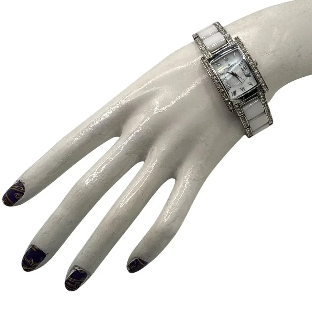 Anne Klein Women's Silver Tone Watch White Ceramic Crystal Face 10/9195GP